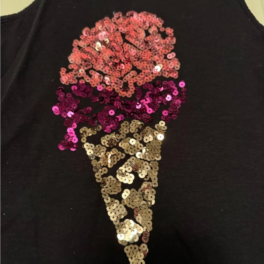 Justice Girls Black Tank Top Pink Sequin Ice Cream Cone Y2K Glam Size 8